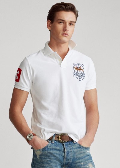 Polos Polo Ralph Lauren Hombre Blancos - Custom Slim Triple-Pony - KOAJH8413